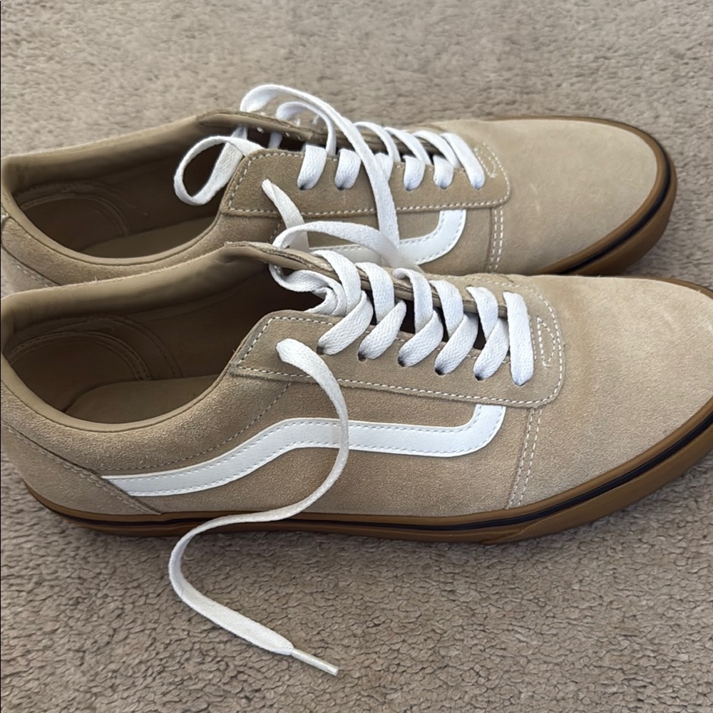 Vans Tan and White Classic Suede Sneakers